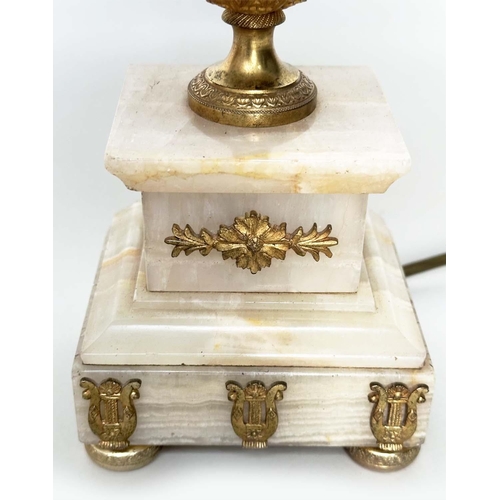 38 - TABLE LAMPS, a pair, Neoclassical form marble, ormolu and ormolu mounted of vase form and stepped pl... 