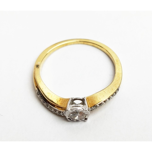 22 - A 9CT GOLD DIAMOND SOLITAIRE RING, set with a central stone of approx. 0.20 carat, illusion set, wit... 