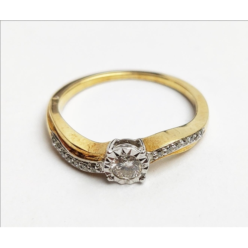 22 - A 9CT GOLD DIAMOND SOLITAIRE RING, set with a central stone of approx. 0.20 carat, illusion set, wit... 