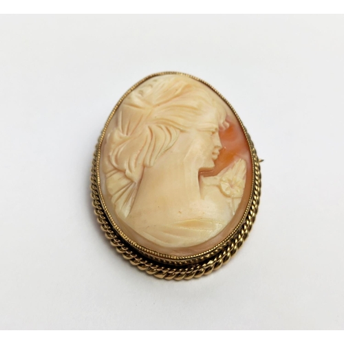 23 - A 9CT GOLD CAMEO BROOCH, Birmingham 1973, gadrooned edge, depicting the profile of a lady.