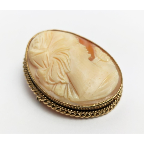 23 - A 9CT GOLD CAMEO BROOCH, Birmingham 1973, gadrooned edge, depicting the profile of a lady.