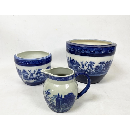 7 - RARE MINTON CACHEPOTS, two, late 19th century c.1890s blue and white 'Blue Willow' pattern along wit... 