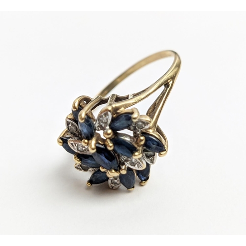 46 - A COLLECTION OF JEWELLERY, comprising a 9ct gold sapphire and diamond cluster ring, size R, a simila... 