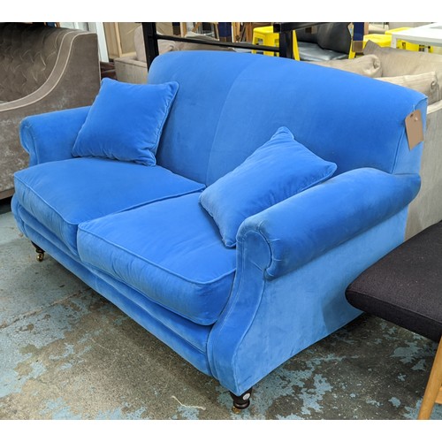 WESLEY BARRELL SOFA, with blue velvet upholstery, 169cm W x 108cm D x