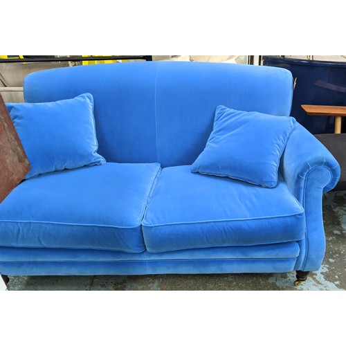 WESLEY BARRELL SOFA, with blue velvet upholstery, 169cm W x 108cm D x 191cm H.
