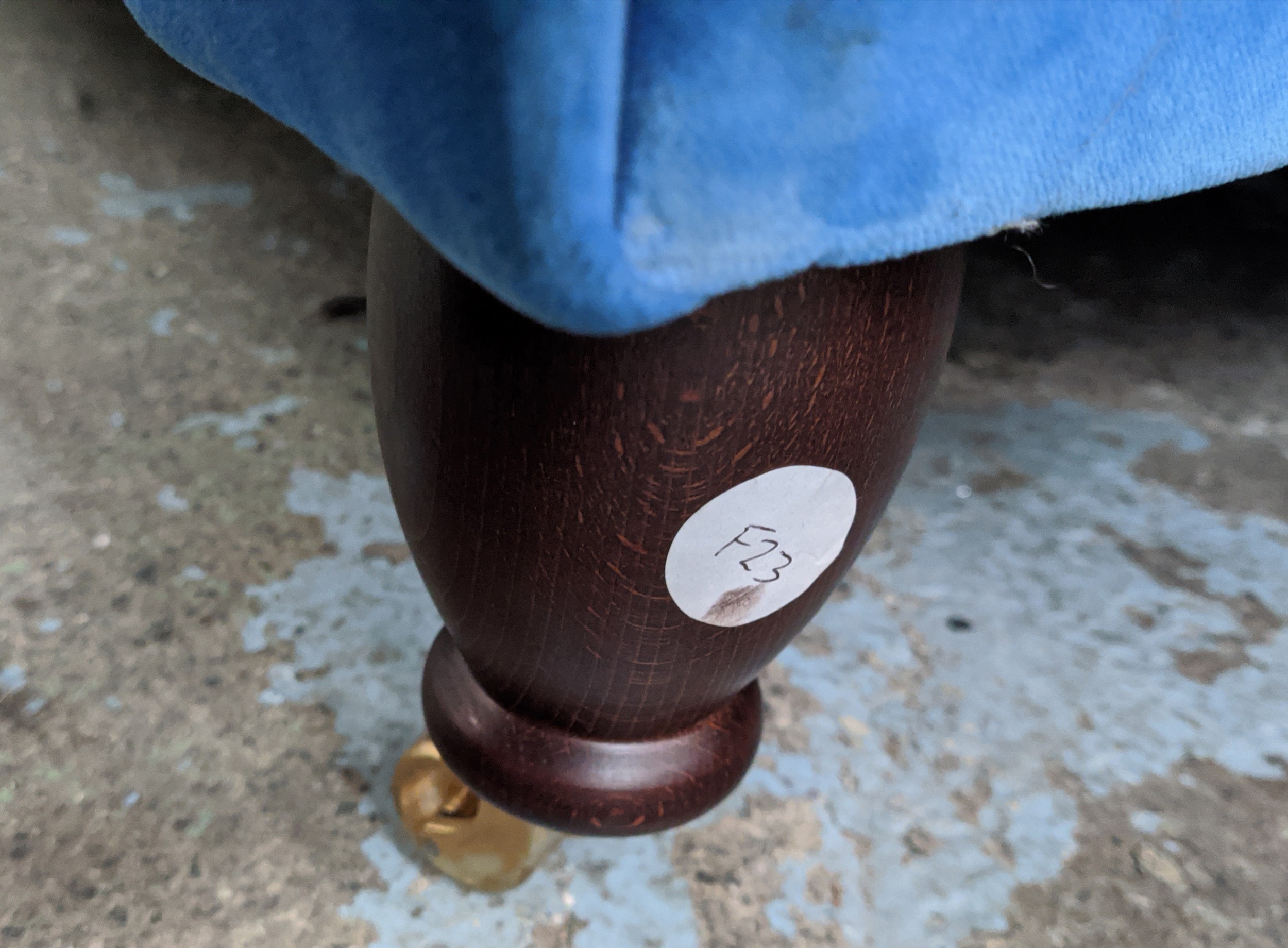 WESLEY BARRELL SOFA, with blue velvet upholstery, 169cm W x 108cm D x