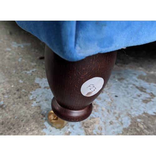 WESLEY BARRELL SOFA, with blue velvet upholstery, 169cm W x 108cm D x