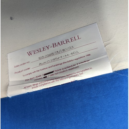 WESLEY BARRELL SOFA, with blue velvet upholstery, 169cm W x 108cm D x