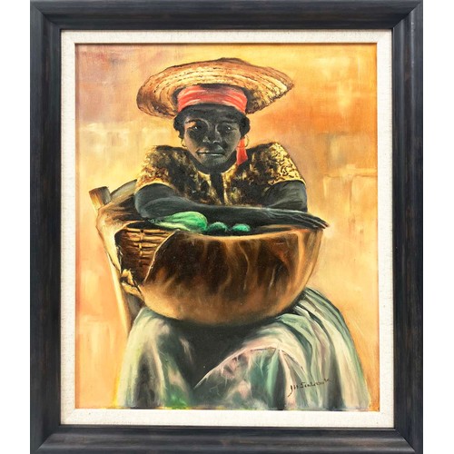 89 - JOHN H SEABROOK (b.1935), 'Market seller', oil on canvas, 35cm x 27cm, signed, framed.