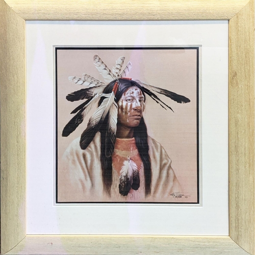 86 - KIRBY SATTLER, 'Native American', giclée print, 45cm x 39cm, 15/300, signed and framed.