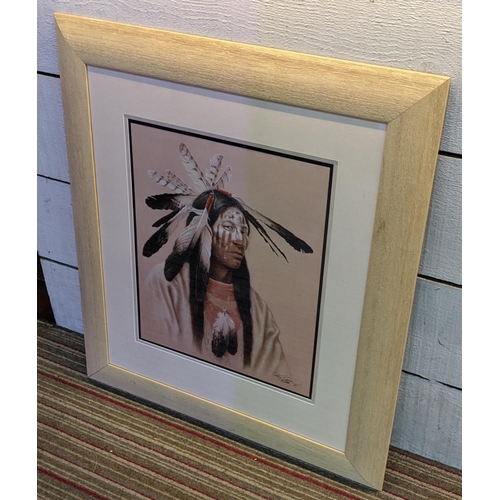 86 - KIRBY SATTLER, 'Native American', giclée print, 45cm x 39cm, 15/300, signed and framed.