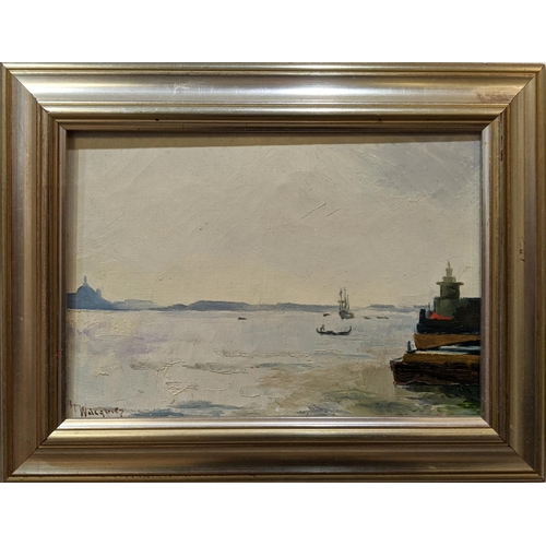 91 - HENRI WACQUIEZ (1907), 'Venise - Le Port', oil on canvas, 19cm x 27cm, framed, 1950's.