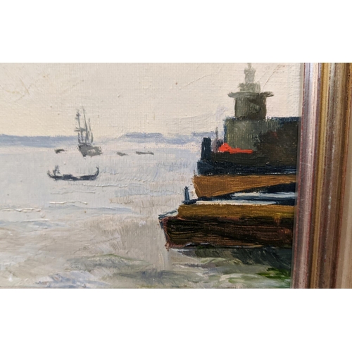 91 - HENRI WACQUIEZ (1907), 'Venise - Le Port', oil on canvas, 19cm x 27cm, framed, 1950's.