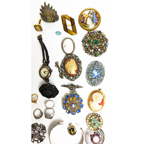 10A - COLLECTION OF ASSORTED SILVER AND COSTUME JEWELLERY, including bangle, wristwatch, necklace, brooche... 