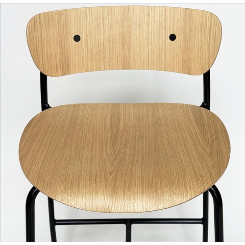 794 - BAR STOOLS, a pair, bent wood with metal supports, 95cm x 76cm H (seat).