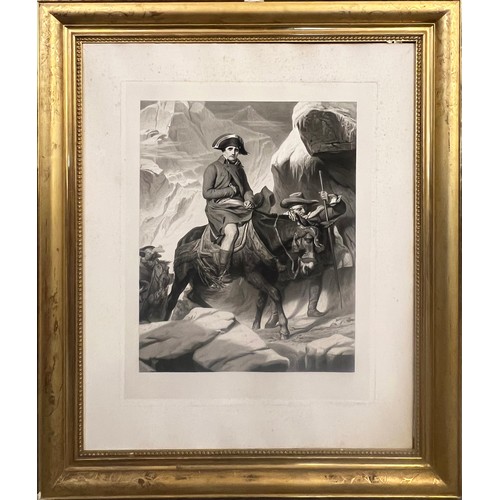 101 - ALPHONSE FRANCOIS AFTER PAUL DELAROCHE, 'Napoleon crossing the Alps', engraving, 114cm x 94cm, frame... 