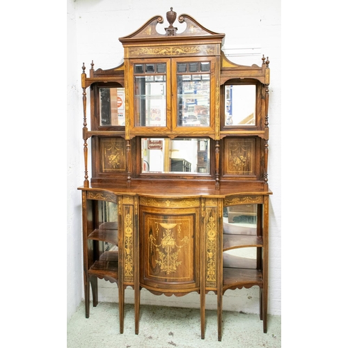 803 - SIDE CABINET, 227cm H x 138cm x 43cm, circa 1895, rosewood and penwork marquetry with two glazed doo... 