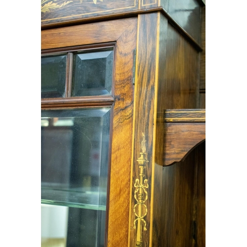 803 - SIDE CABINET, 227cm H x 138cm x 43cm, circa 1895, rosewood and penwork marquetry with two glazed doo... 