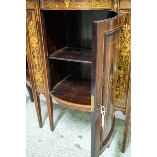 803 - SIDE CABINET, 227cm H x 138cm x 43cm, circa 1895, rosewood and penwork marquetry with two glazed doo... 