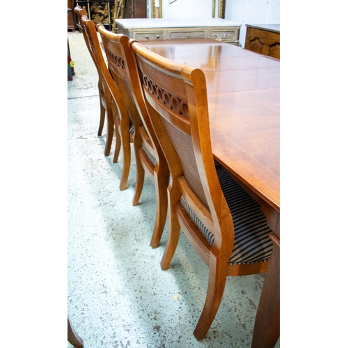 809 - DINING CHAIRS, a set of ten, cherrywood including two armchairs with striped seats, armchairs 105cm ... 