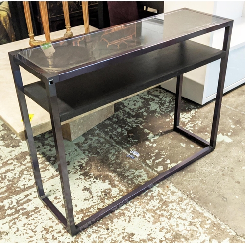 797 - LIGNE ROSET CONSOLE TABLE, metal frame with a smoked glass top, 110cm W x 35cm D x 86cm H.