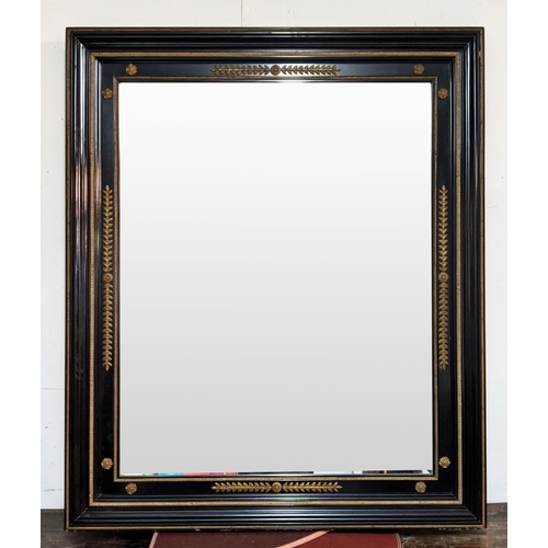 798 - RALPH LAUREN WALL MIRRORS, a pair, ebonised and brass mounted with antique style bevelled plates, 12... 