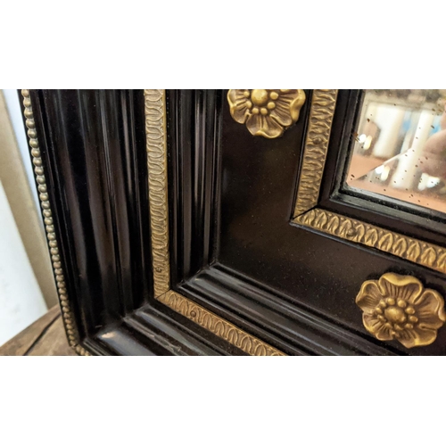 798 - RALPH LAUREN WALL MIRRORS, a pair, ebonised and brass mounted with antique style bevelled plates, 12... 