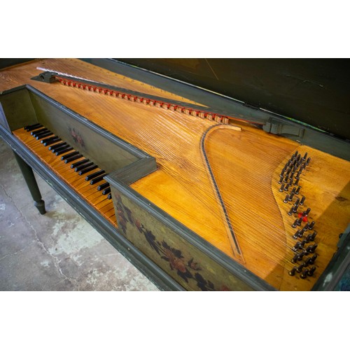 336 - SPINET, 19th century Continental green painted with floral and gilt detail, 174cm x 56cm x 97cm H.