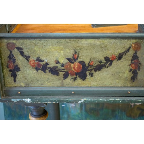 336 - SPINET, 19th century Continental green painted with floral and gilt detail, 174cm x 56cm x 97cm H.