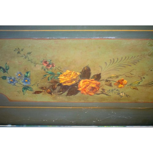 336 - SPINET, 19th century Continental green painted with floral and gilt detail, 174cm x 56cm x 97cm H.