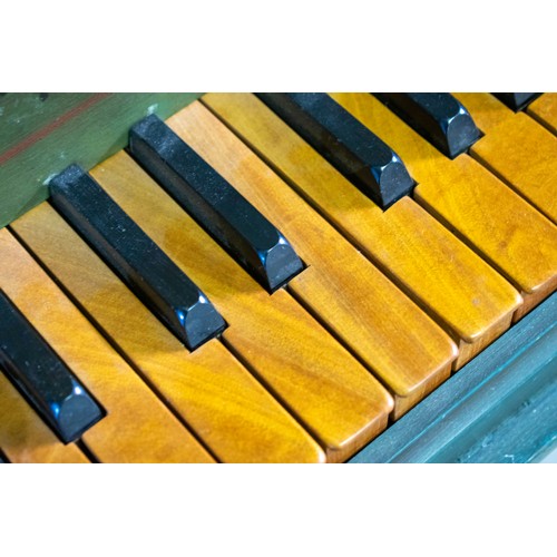 336 - SPINET, 19th century Continental green painted with floral and gilt detail, 174cm x 56cm x 97cm H.