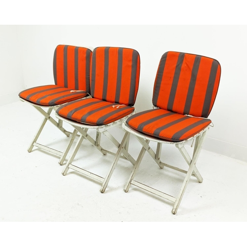 470 - ATTRIBUTED TO TRICONFORT DINING CHAIRS, a set of three, vintage 20th century French, 80cm H each. (3... 