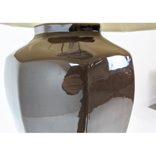 472 - TABLE LAMP, glazed ceramic, with shade, 88cm H approx.