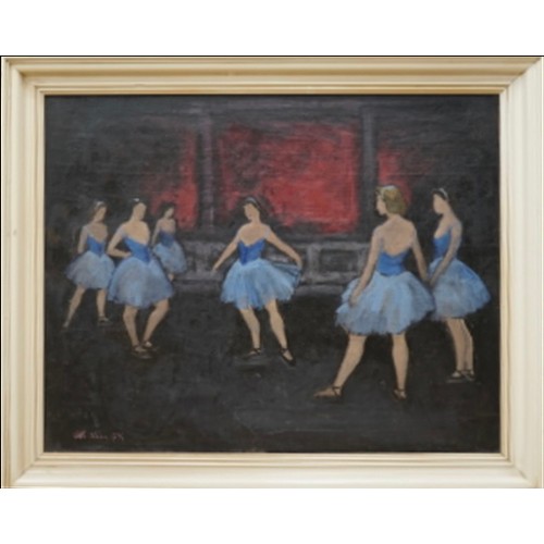 47 - OTTO OLSEN (1905-1966), 'Ballet Study', oil on canvas, 59cm x 74cm, signed and dated '54', framed.