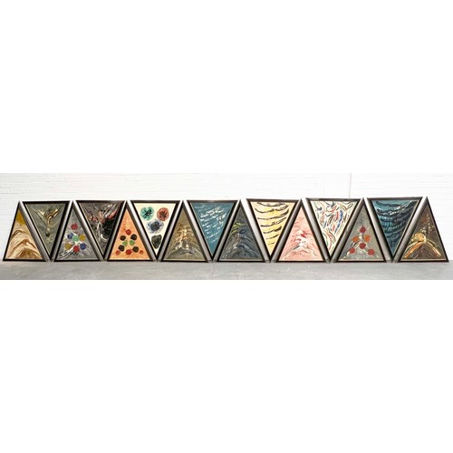 32 - 20TH CENTURY BRITISH SCHOOL, 'Abstracts' a set of 15, in ebonised frames, each 88cm x 72cm. (15)