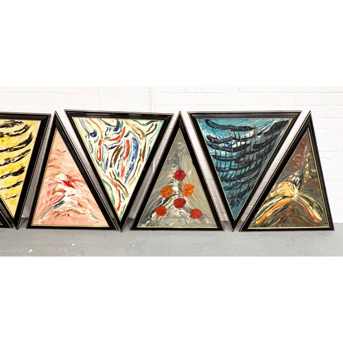 32 - 20TH CENTURY BRITISH SCHOOL, 'Abstracts' a set of 15, in ebonised frames, each 88cm x 72cm. (15)