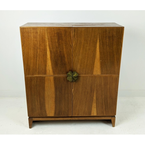 394 - SECRETAIRE CABINET, 201cm x 66cm x 116cm at largest when open, vintage 20th century, leathered writi... 