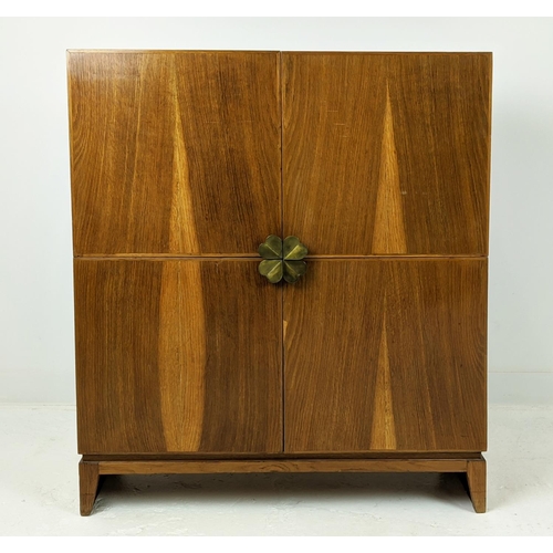 394 - SECRETAIRE CABINET, 201cm x 66cm x 116cm at largest when open, vintage 20th century, leathered writi... 