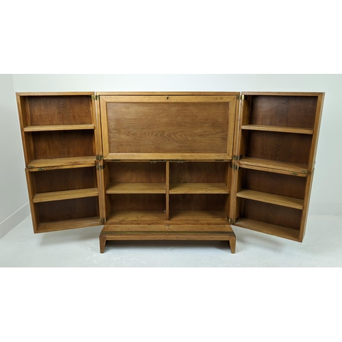 394 - SECRETAIRE CABINET, 201cm x 66cm x 116cm at largest when open, vintage 20th century, leathered writi... 