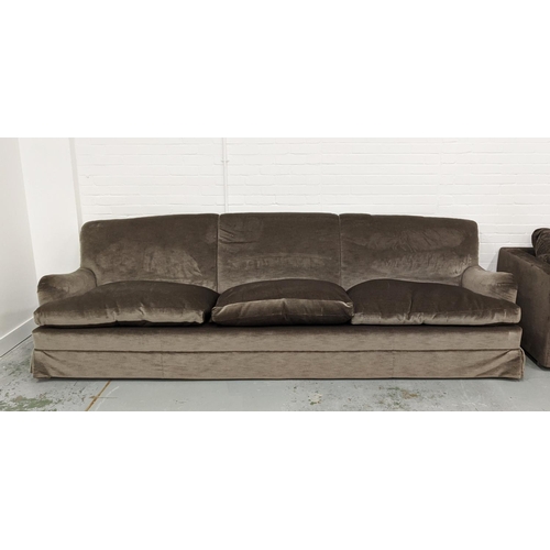 384 - HOWARD STYLE SOFA, dark grey velvet upholstery, 300cm W approx.