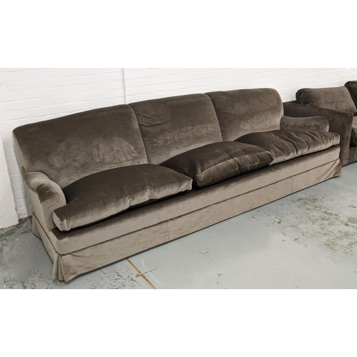 384 - HOWARD STYLE SOFA, dark grey velvet upholstery, 300cm W approx.