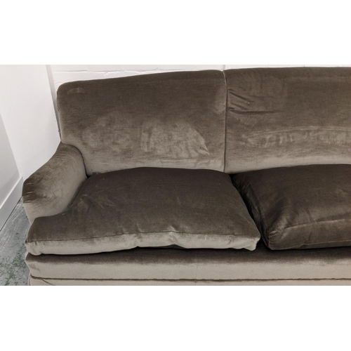 384 - HOWARD STYLE SOFA, dark grey velvet upholstery, 300cm W approx.