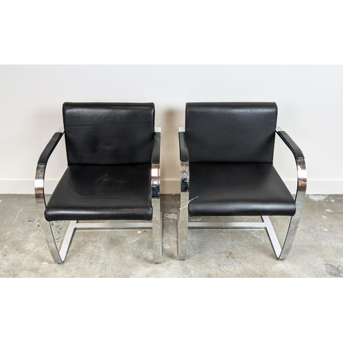 385 - AFTER LUDWIG MIES VAN DER ROHE BRNO STYLE CHAIRS, a pair, 59cm W each (2)