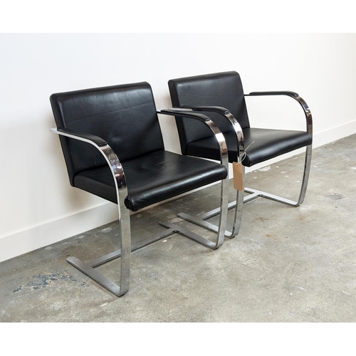 385 - AFTER LUDWIG MIES VAN DER ROHE BRNO STYLE CHAIRS, a pair, 59cm W each (2)