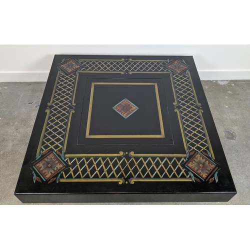 387 - LOW TABLE, with painted motif to top, 122cm x 122cm x 39cm.