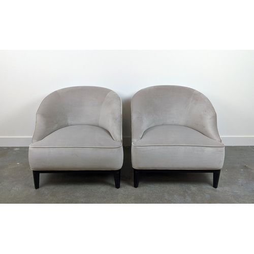 381 - BESPOKE SOFA LONDON ARMCHAIRS, a pair, in neutral upholstery with patterned backs, 74cm H x 78cm W x... 