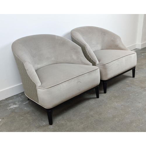 381 - BESPOKE SOFA LONDON ARMCHAIRS, a pair, in neutral upholstery with patterned backs, 74cm H x 78cm W x... 