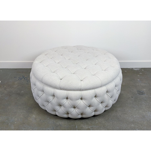 382 - BESPOKE SOFA LONDON OTTOMAN, circular with deep buttoned upholstery, 120cm W x 48cm H.