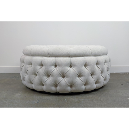 382 - BESPOKE SOFA LONDON OTTOMAN, circular with deep buttoned upholstery, 120cm W x 48cm H.