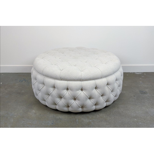 382 - BESPOKE SOFA LONDON OTTOMAN, circular with deep buttoned upholstery, 120cm W x 48cm H.